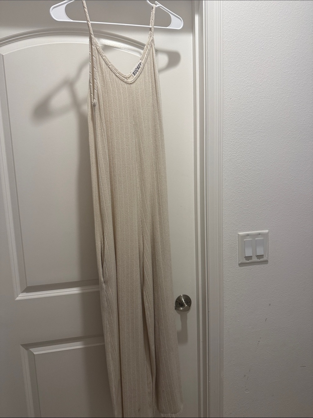 BUCKETLIST Cream Ribbed Knit Maxi Slip Dress